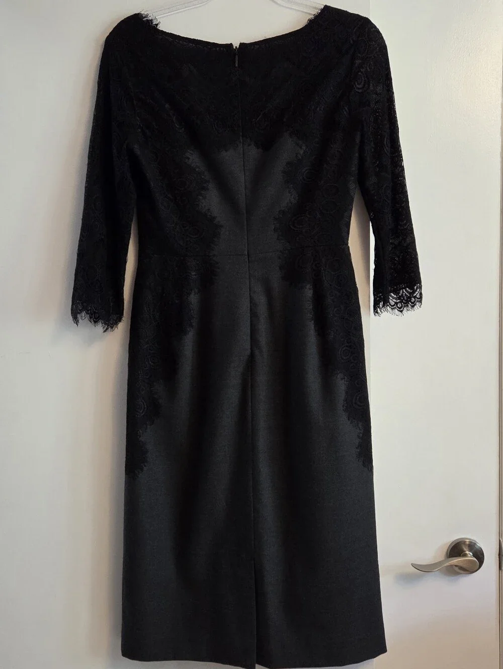 TORY BURCH Lainey Dress Gray Wool Black Lace Size 4